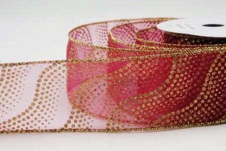 Bordeauxrood glitterlint met golvend stippenpatroon_KW0475G-8